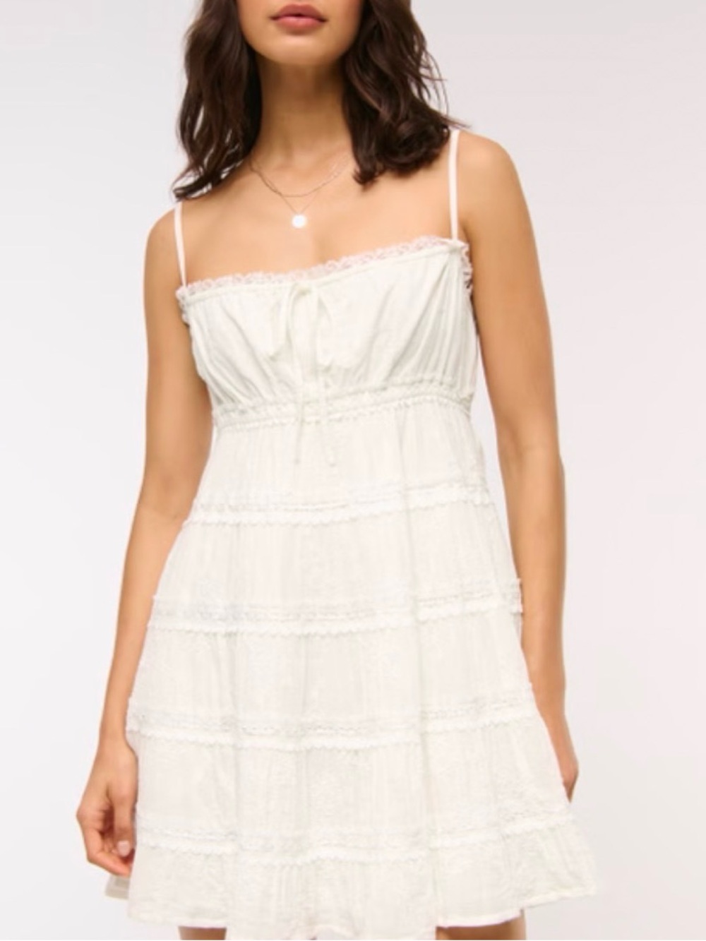 Abercrombie & Fitch White Tiered Lace Spaghetti-Strap Dress